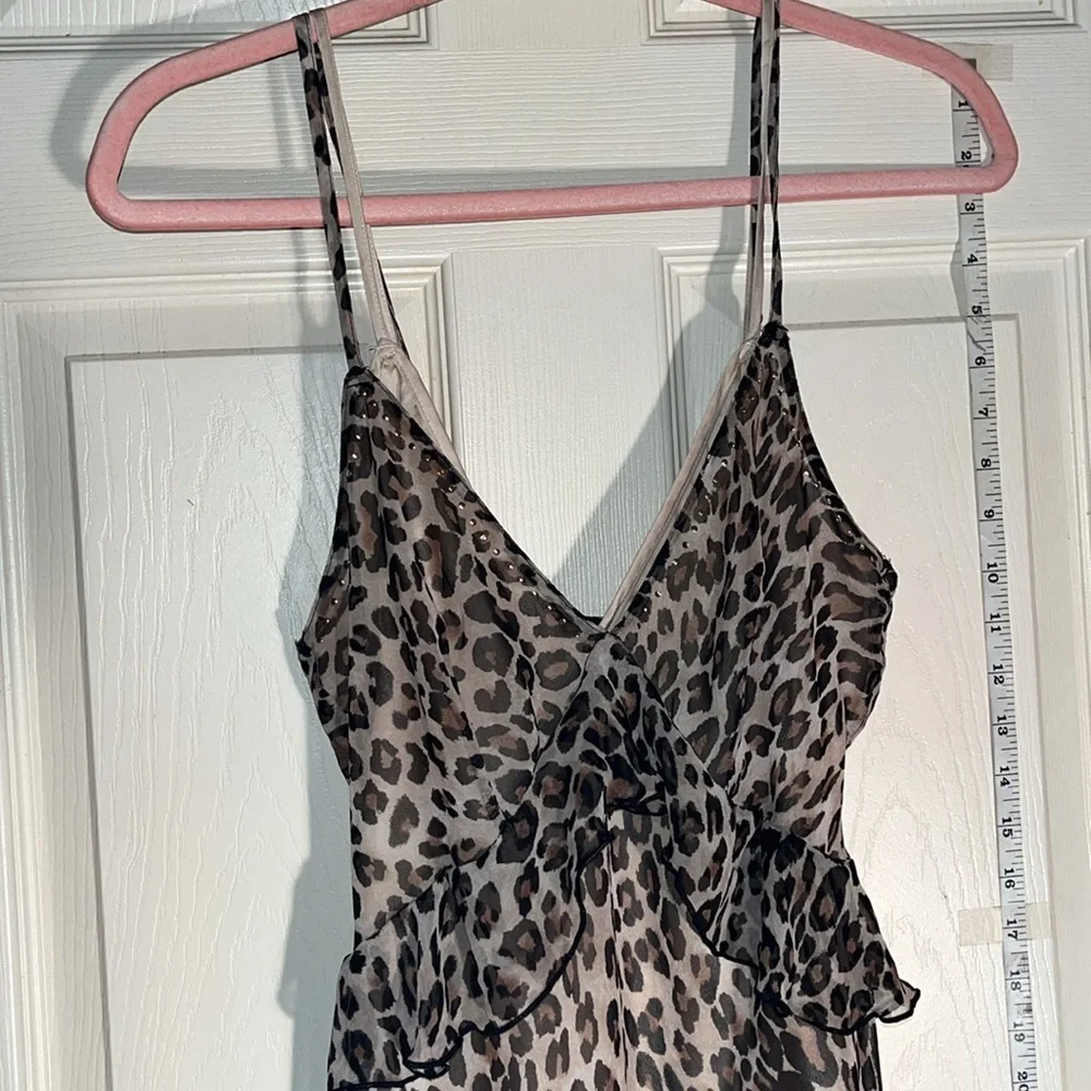 RARE! Y2K-Victoria’s Secret-M-leopard print, chiffon, stud, satin, slip, dress.